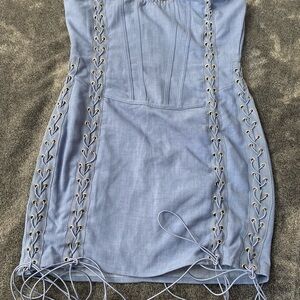 NWT Pretty Little Things Light Blue Lace-Up Bodycon Dress Size 8